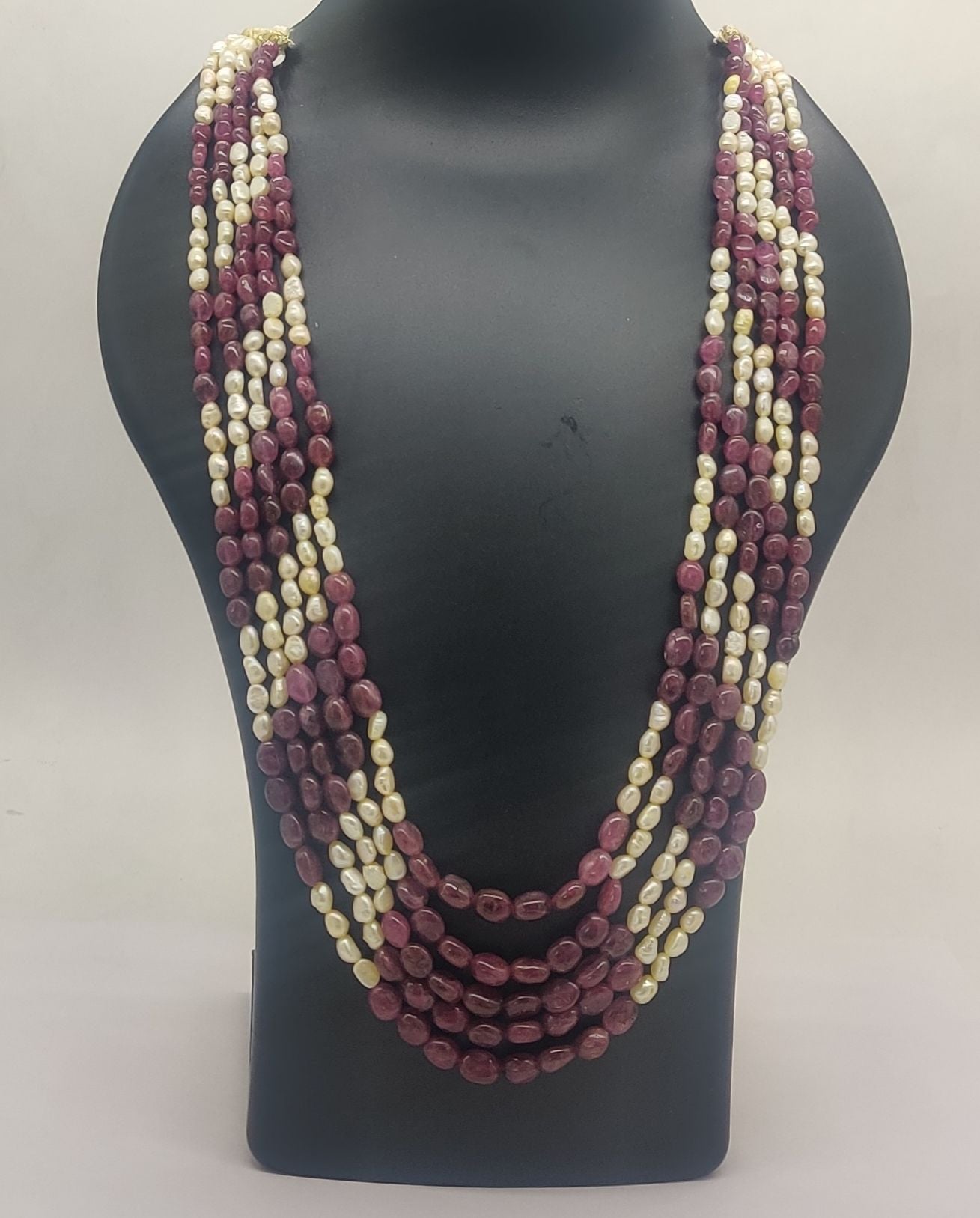 Majestic Duo � Ruby & Pearl Layered Necklace