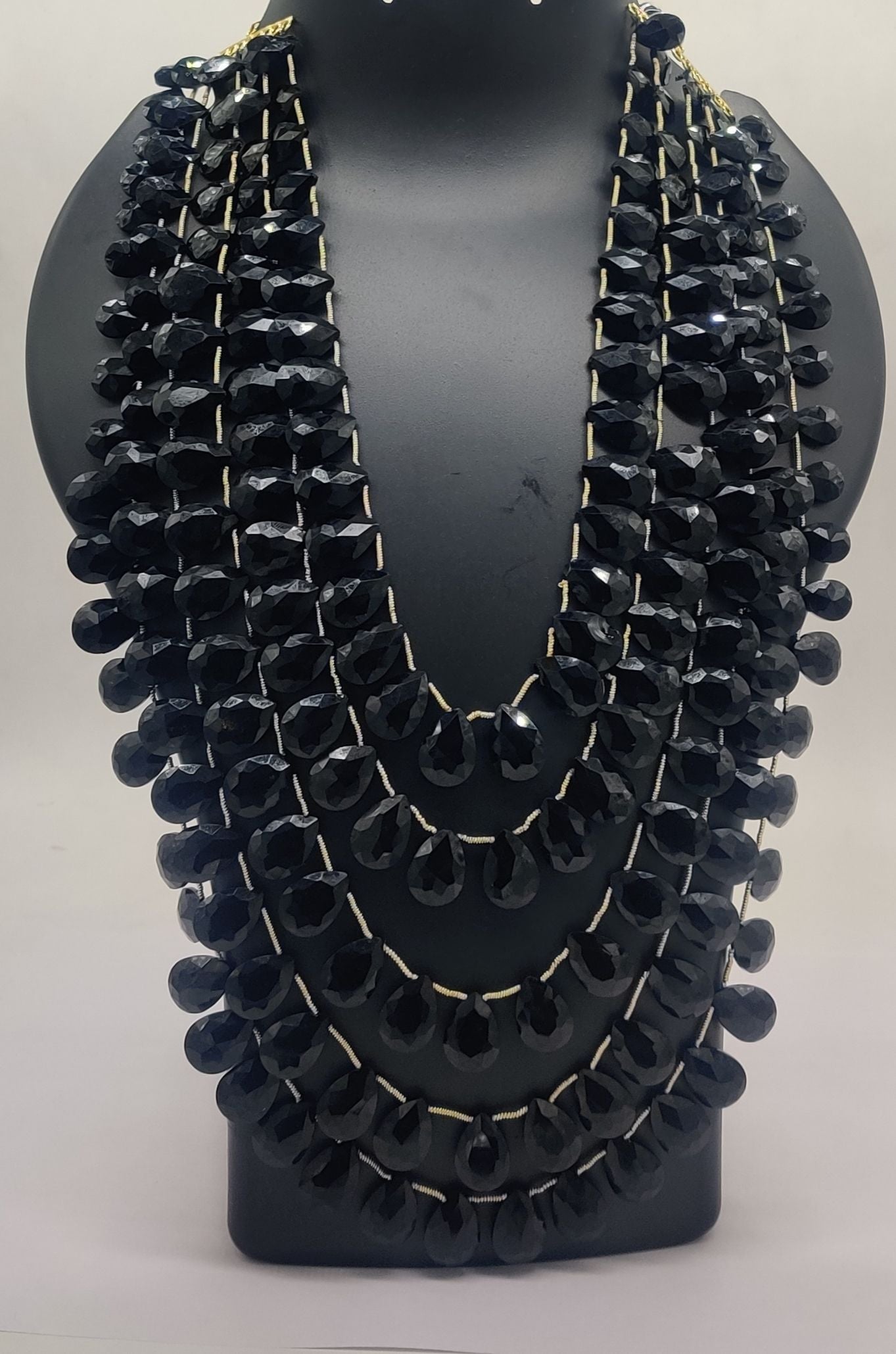 Noir Droplets Layered Bead Necklace