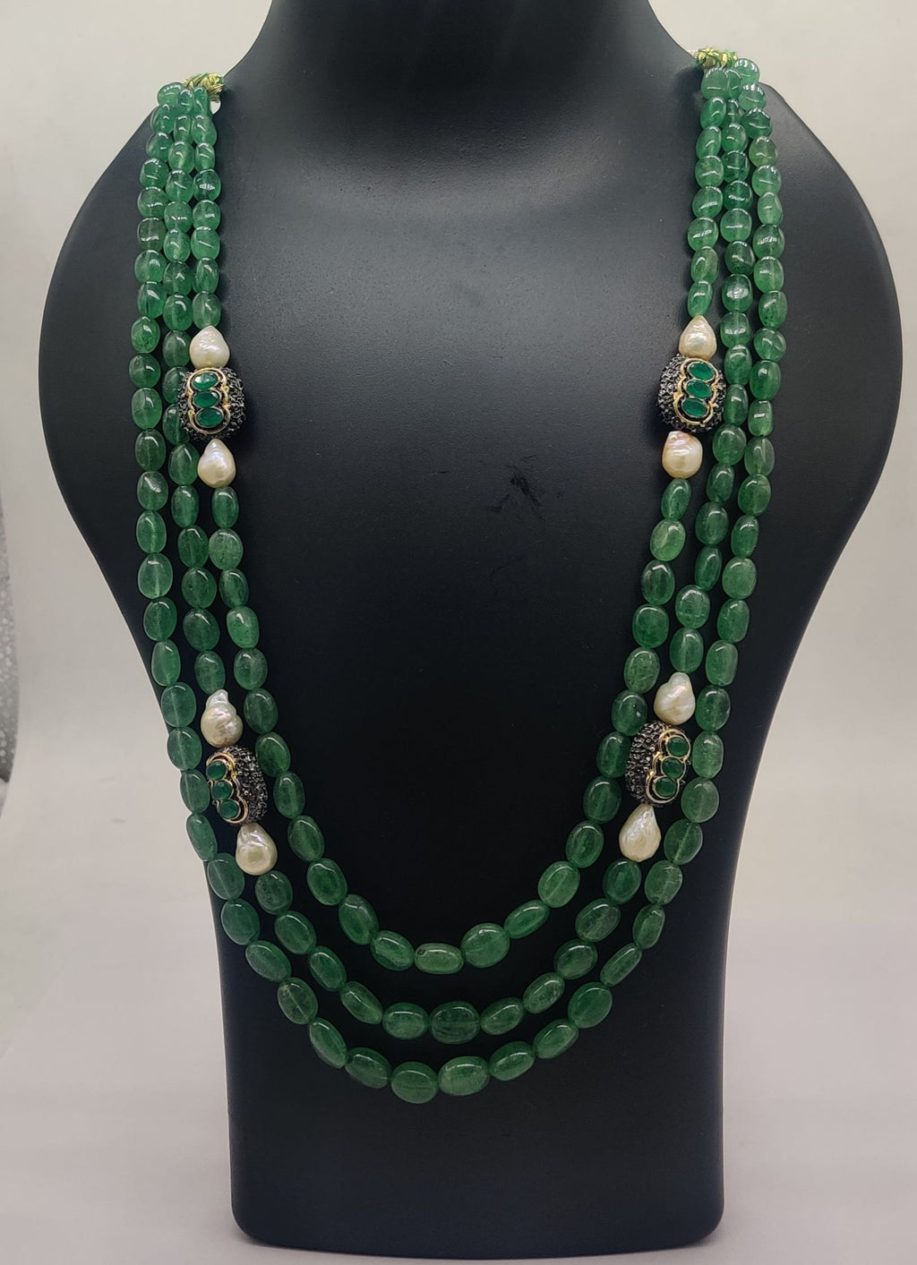 Regal Emerald & Pearl Multi-Strand Necklace