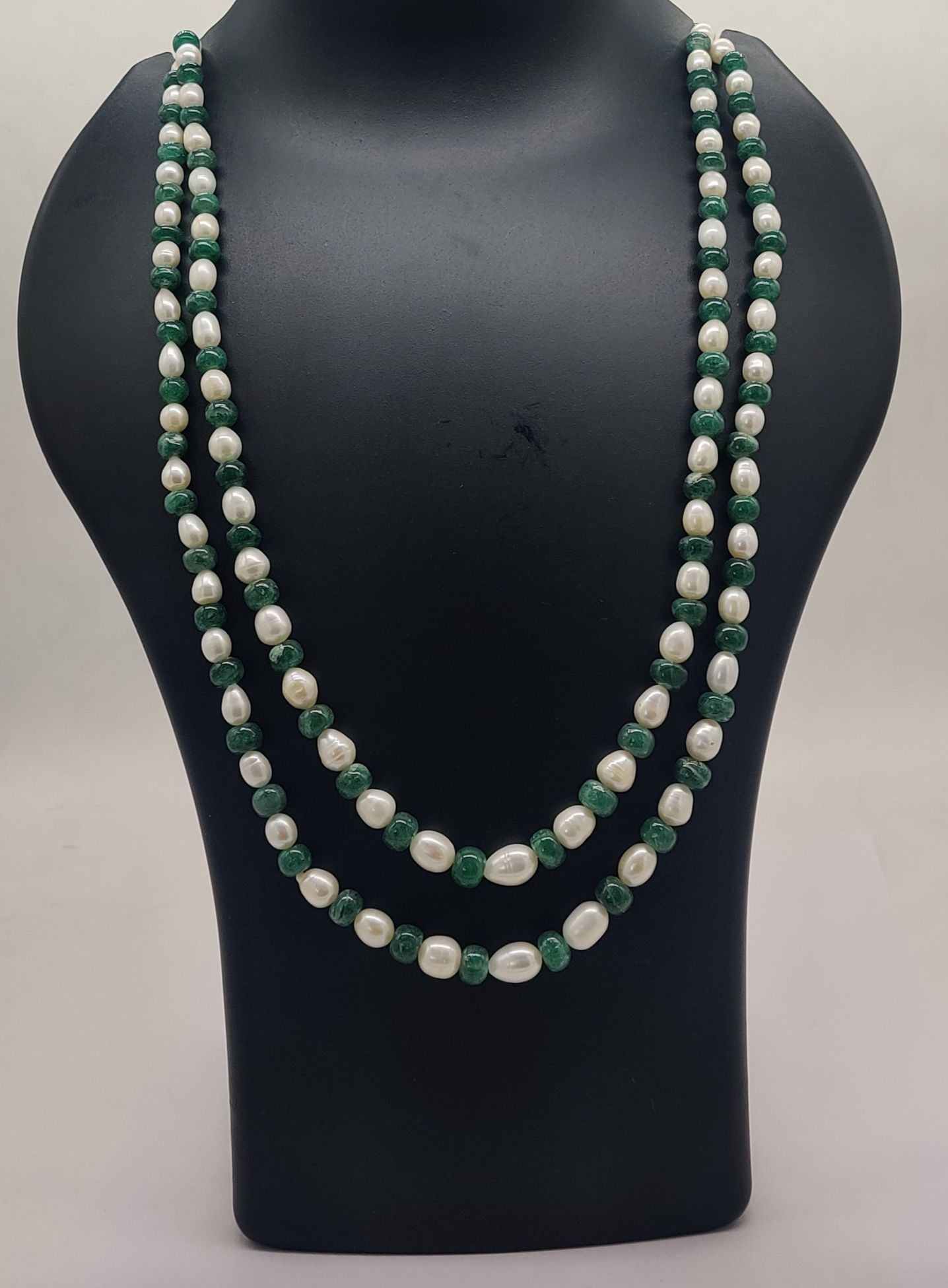 Classic Green & Pearl Double-Strand Necklace