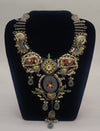 Pakshi Kanchana 925 oxidized silver necklace with bird motifs carved stone pendant and gemstone detailing