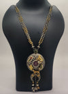 Simha Mandala Heritage 925 oxidized silver necklace with enamel mandala pendant tiger elephant motifs red and green stones