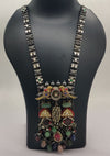 Heritage bird motif silver necklace with multicolor gemstones and enamel pendant