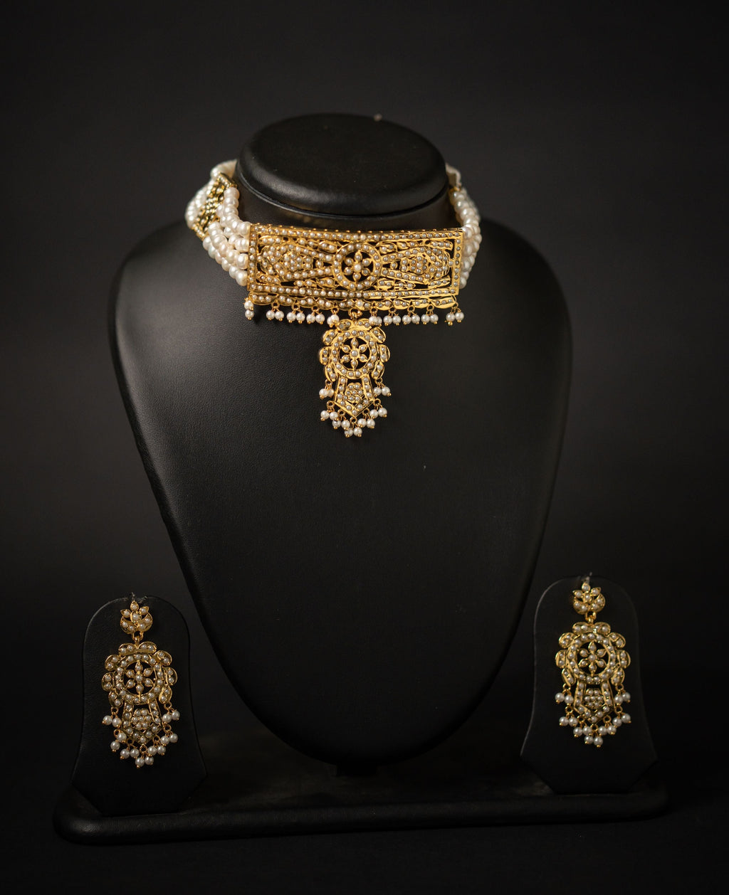 Regal Radiance genuine freshwater pearl necklace and earrings set for women with gold pendant