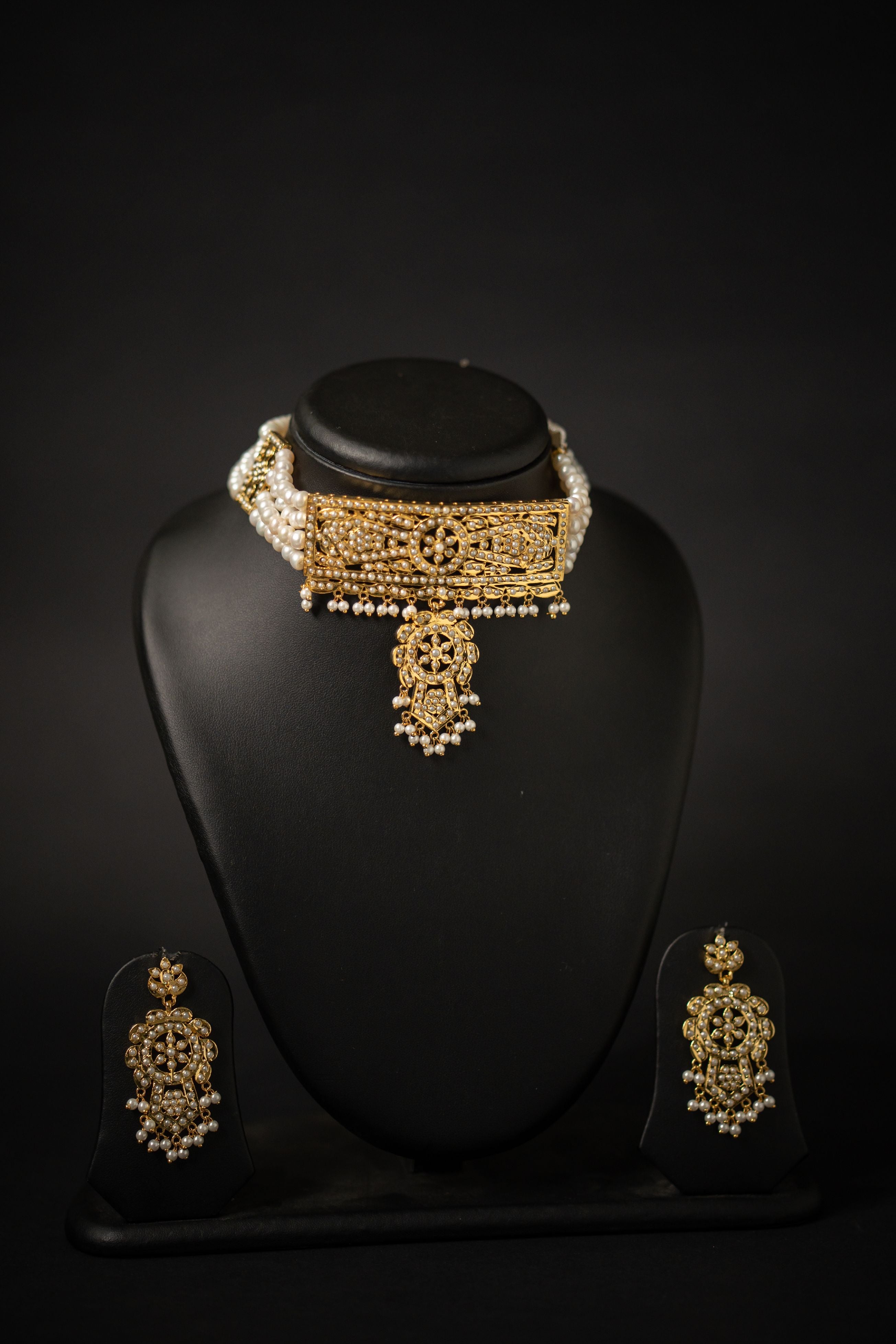 Regal Radiance genuine freshwater pearl necklace and earrings set for women with gold pendant