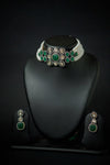 Polki and emerald genuine freshwater pearl necklace and earrings set for women