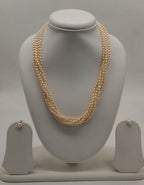 five-line twisted freshwater natural pink rice pearl necklace and earrings set for women