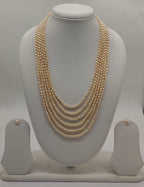 six-line freshwater rice pearl necklace and earrings set for women in natural off white rice pearls