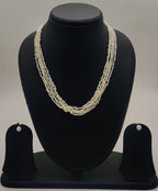 multi-strand freshwater rice pearl necklace and stud earrings set for women in natural off white seed-style pearls