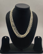 multi-strand twisted freshwater rice pearl necklace and stud earrings set for women in natural off white oval pearls