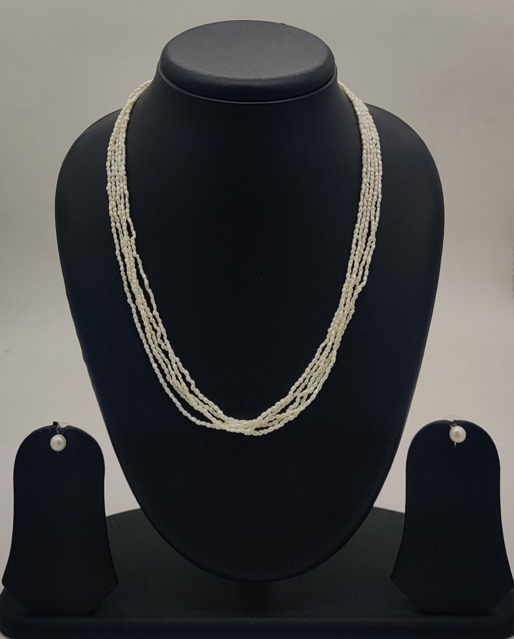 multi-strand freshwater rice pearl necklace and stud earrings set for women in natural off white oval pearls