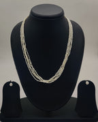 multi-strand freshwater rice pearl necklace and stud earrings set for women in natural off white oval pearls