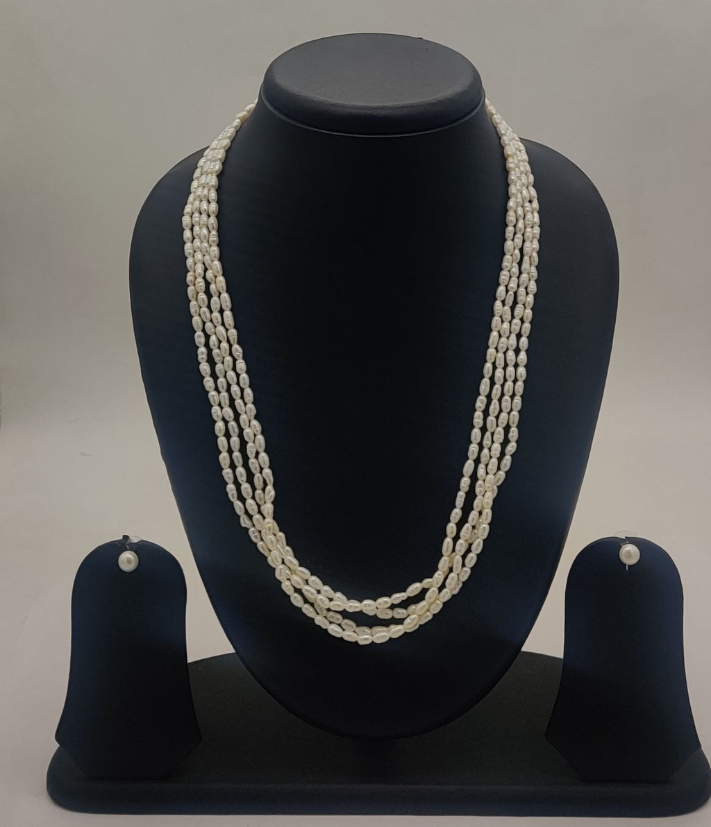 genuine freshwater pearl necklace and earrings set for women crafted with freshwater pearls in four-strand layered design