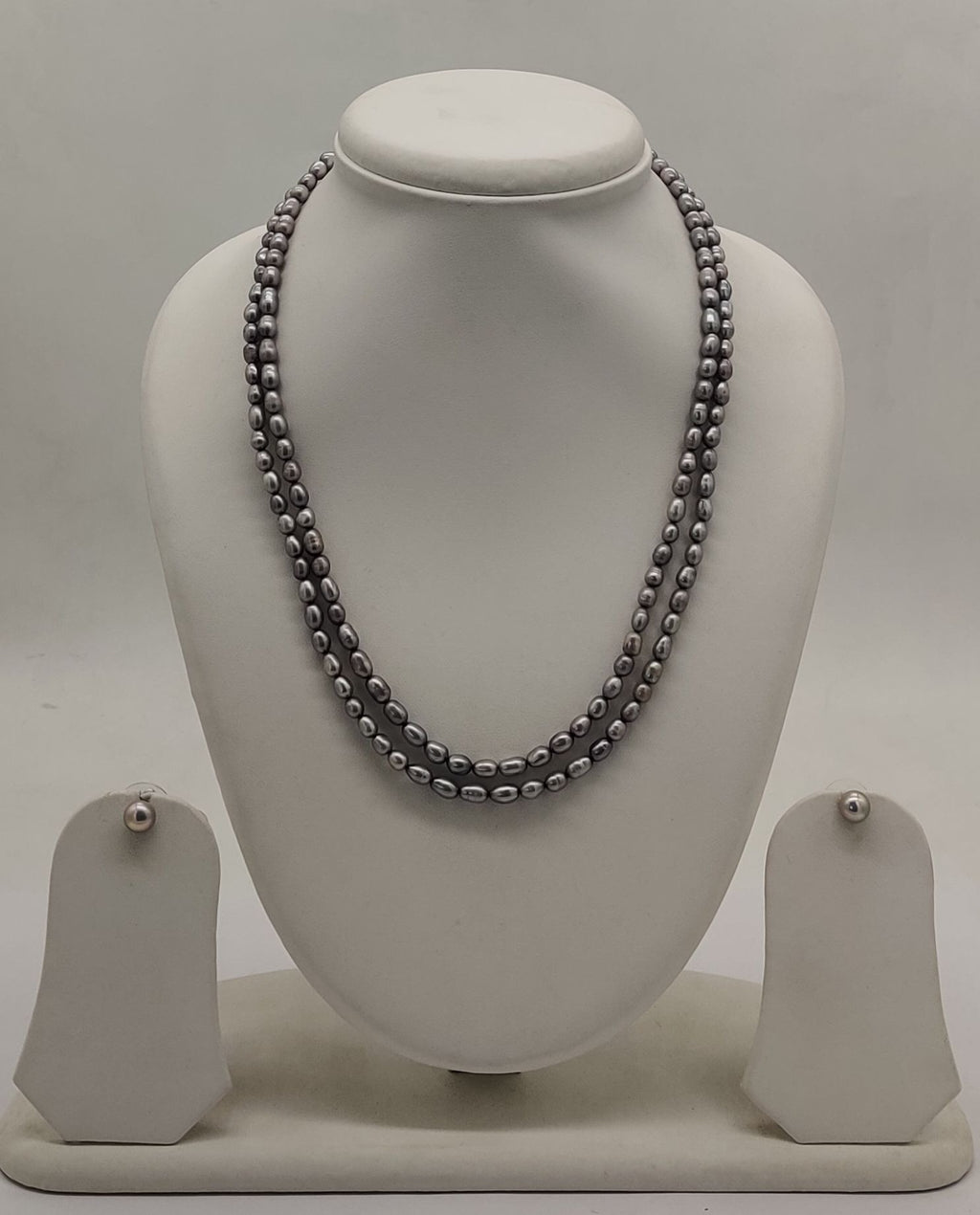 genuine freshwater pearl necklace and earrings set for women crafted with freshwater pearls in double-strand grey design