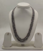 genuine freshwater pearl necklace and earrings set for women crafted with freshwater pearls in triple-strand grey design