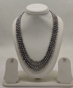 genuine freshwater pearl necklace and earrings set for women in grey multi-strand design