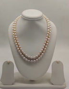Two-line freshwater pearl necklace and earrings set for women with soft peach pearls