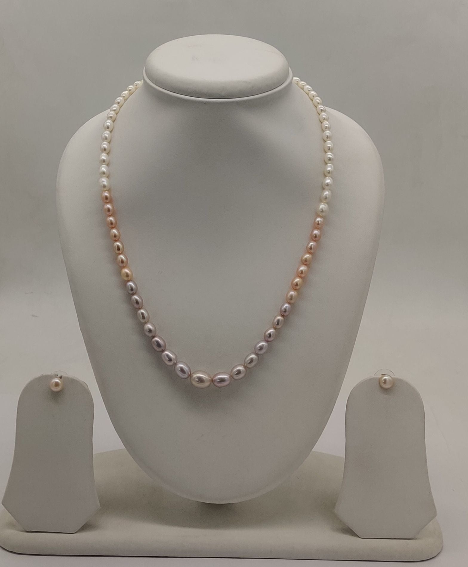 Single-line freshwater pearl necklace and earrings set for women with white pink lavender pearls