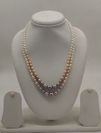 Two-line freshwater pearl necklace and earrings set for women with white to peach gradient pearls