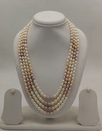 Four-line freshwater pearl necklace and earrings set for women with organic shaped pearls