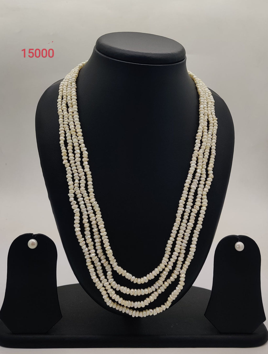 White Four-line freshwater seed pearl necklace and earrings set for women