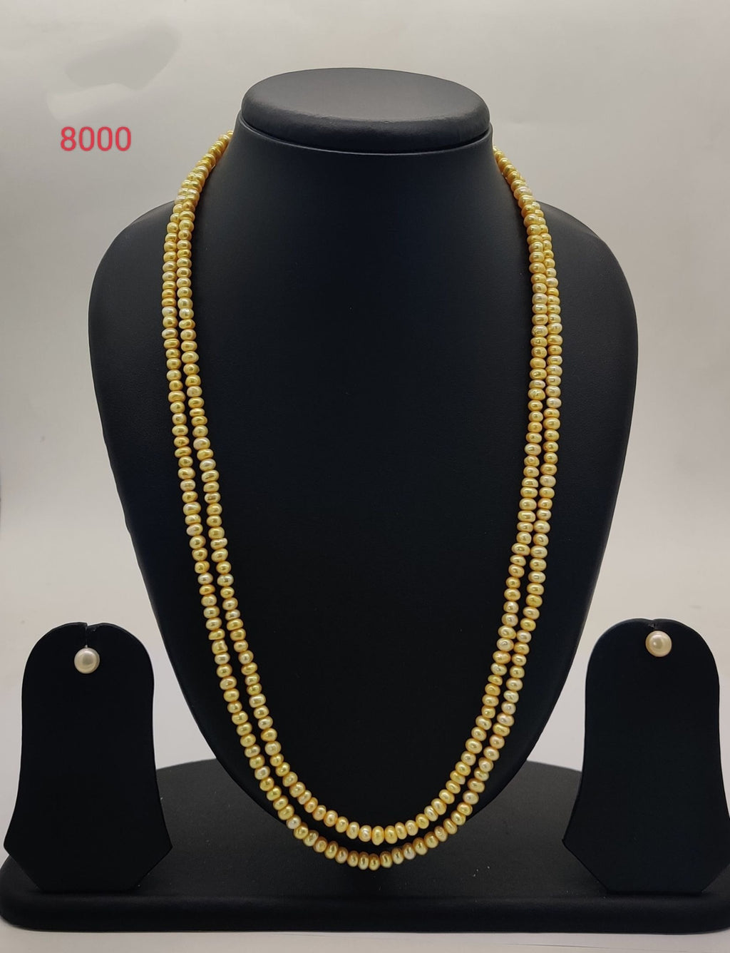 Golden double-line freshwater pearl necklace and earrings set for women