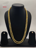 Golden double-line freshwater pearl necklace and earrings set for women