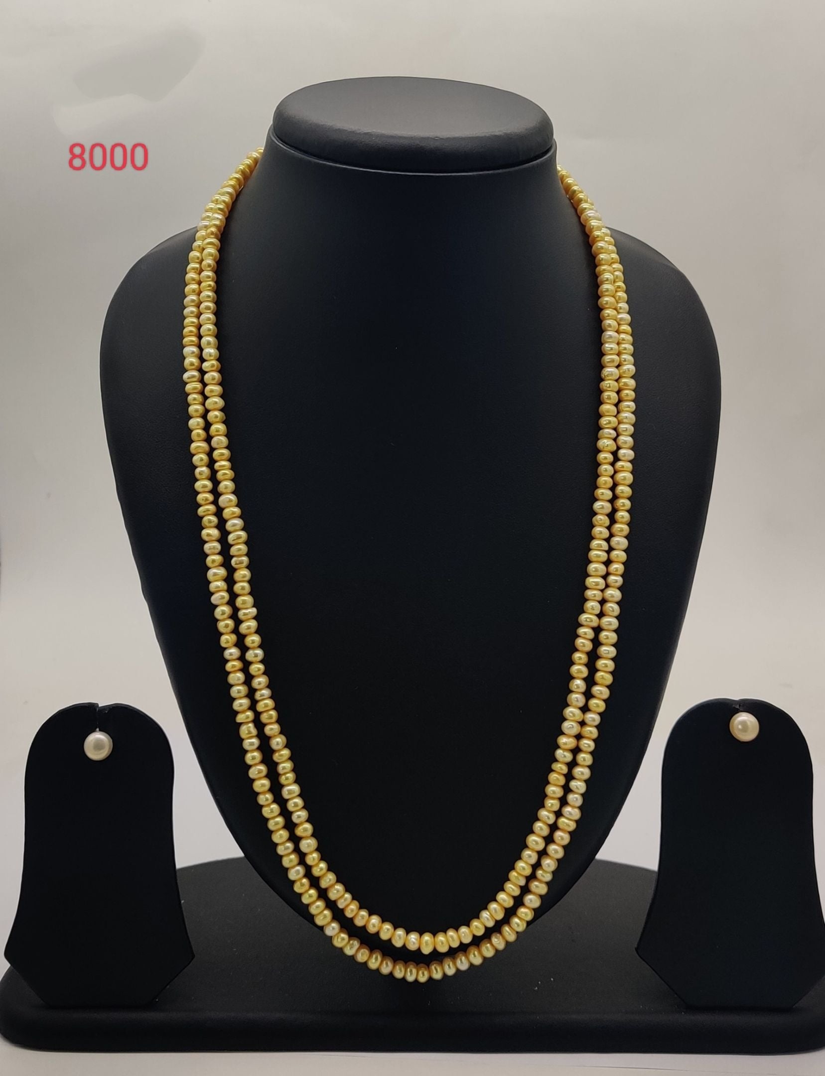 Fresh Water Natural Golden 2 Line Flat Pearl Set