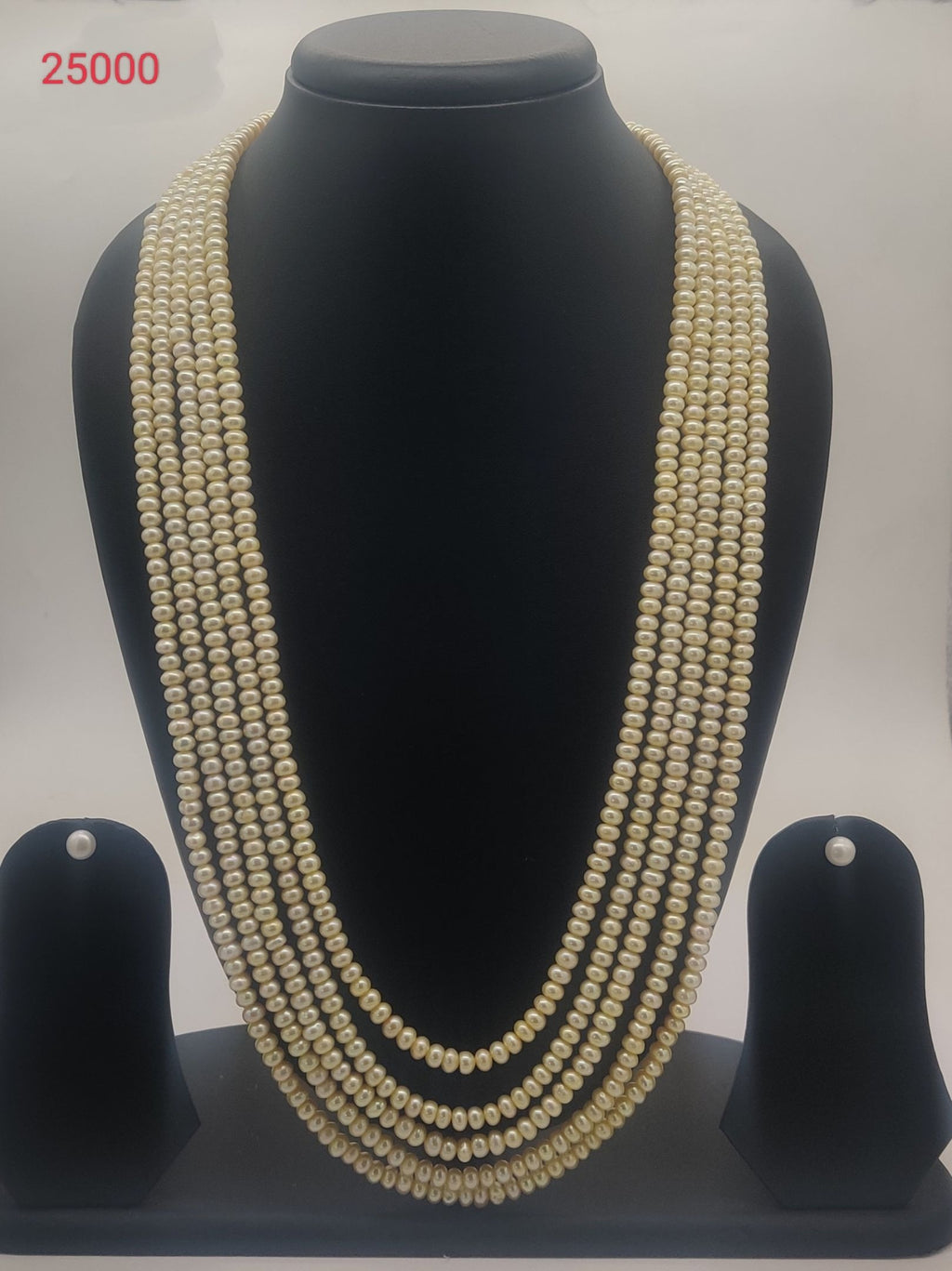 Lite yellow five-line freshwater pearl necklace and earrings set for women