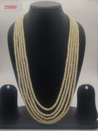 Lite yellow five-line freshwater pearl necklace and earrings set for women
