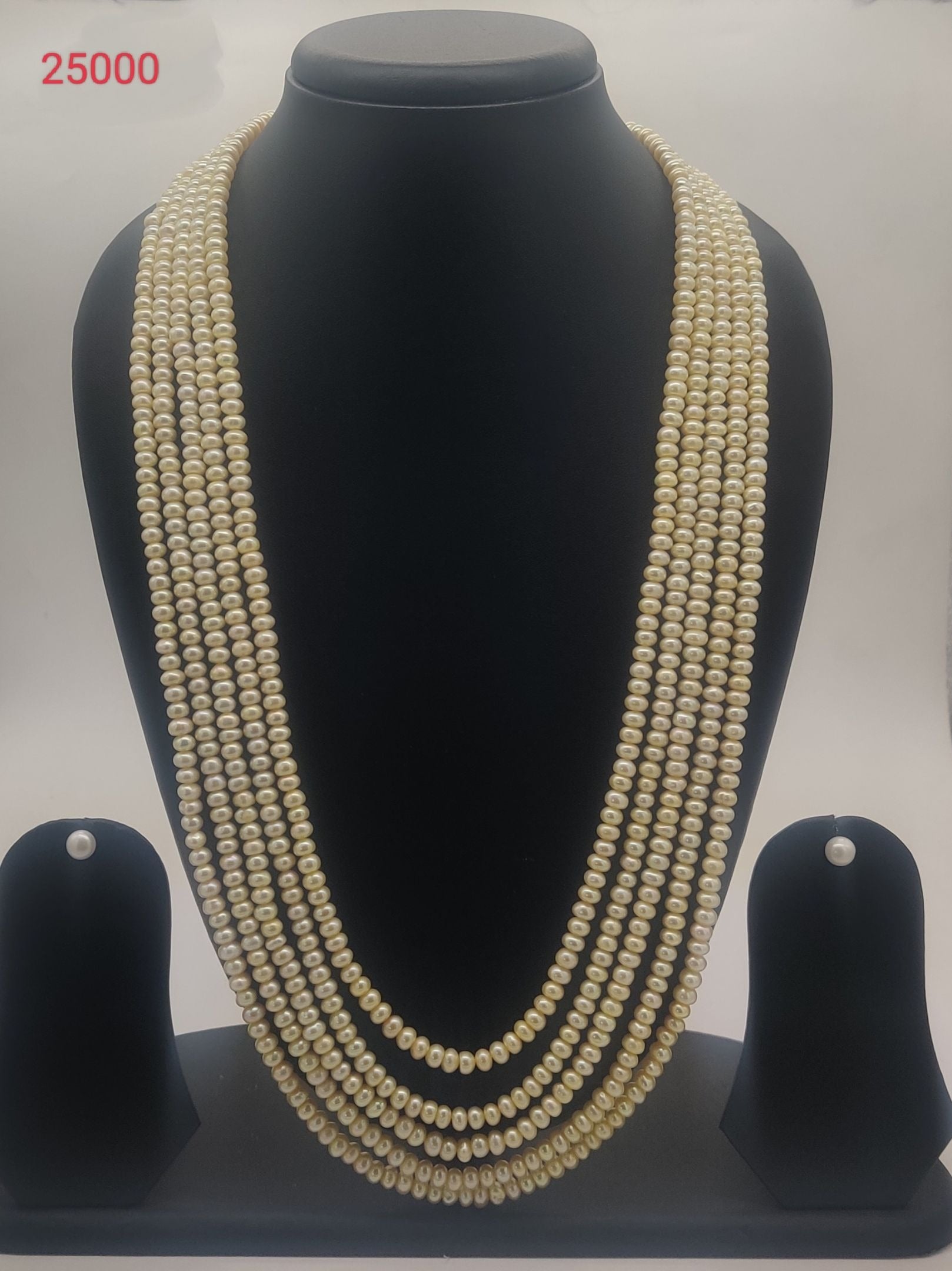 Lite yellow five-line freshwater pearl necklace and earrings set for women