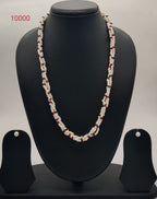 three strand twisted freshwater pearl necklace and earrings set white flat pearls with red bead accents