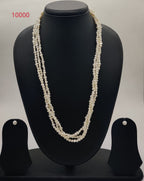 three strand seed freshwater pearl necklace and earrings set off white flat pearls layered classic design