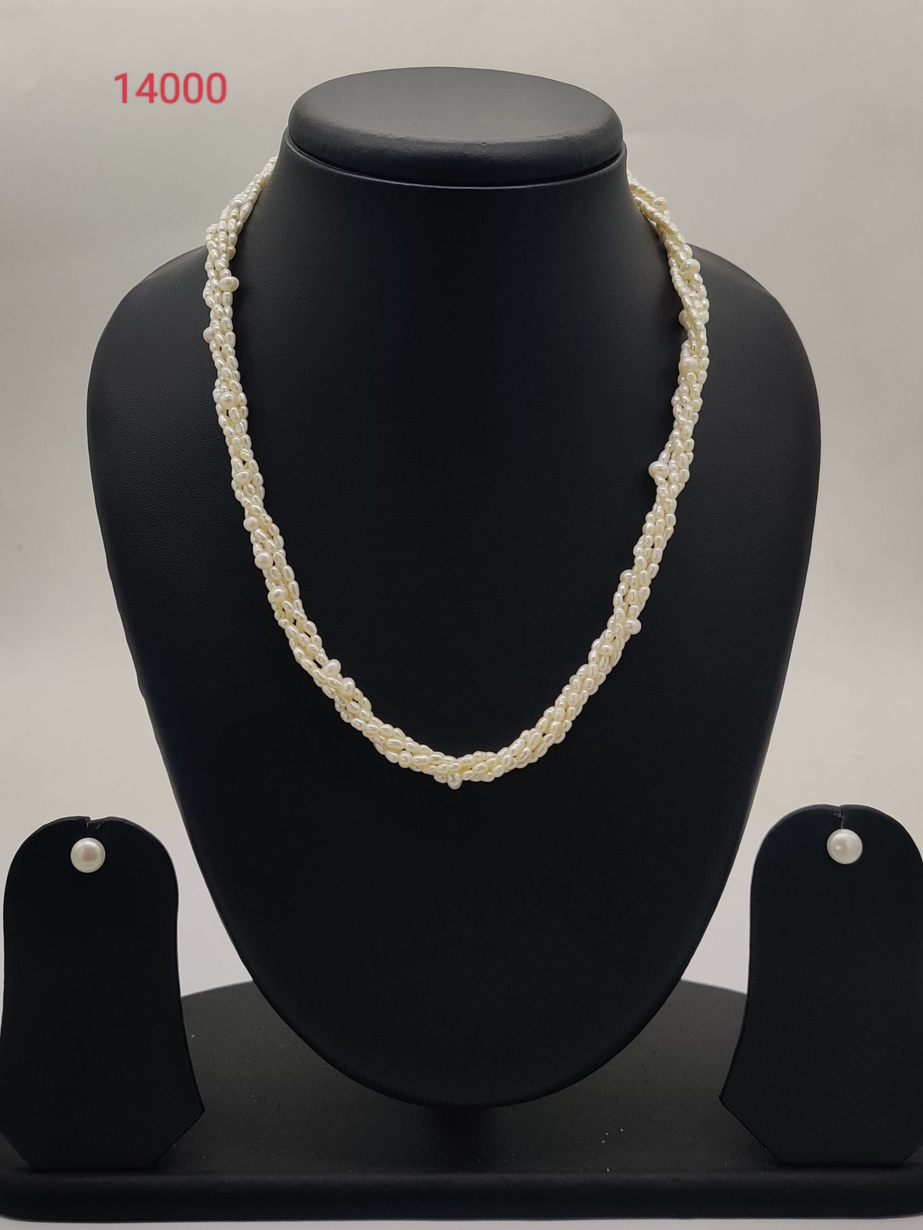 multi strand freshwater pearl necklace and earrings set Pearl Embrace braided white rice pearls