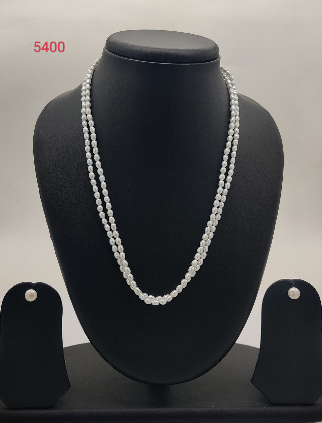 Two strand freshwater pearl necklace and earrings set Morning Dew grey rice pearls