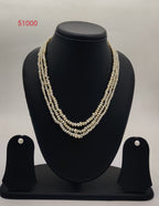 three strand freshwater pearl necklace and earrings set white irregular pearls