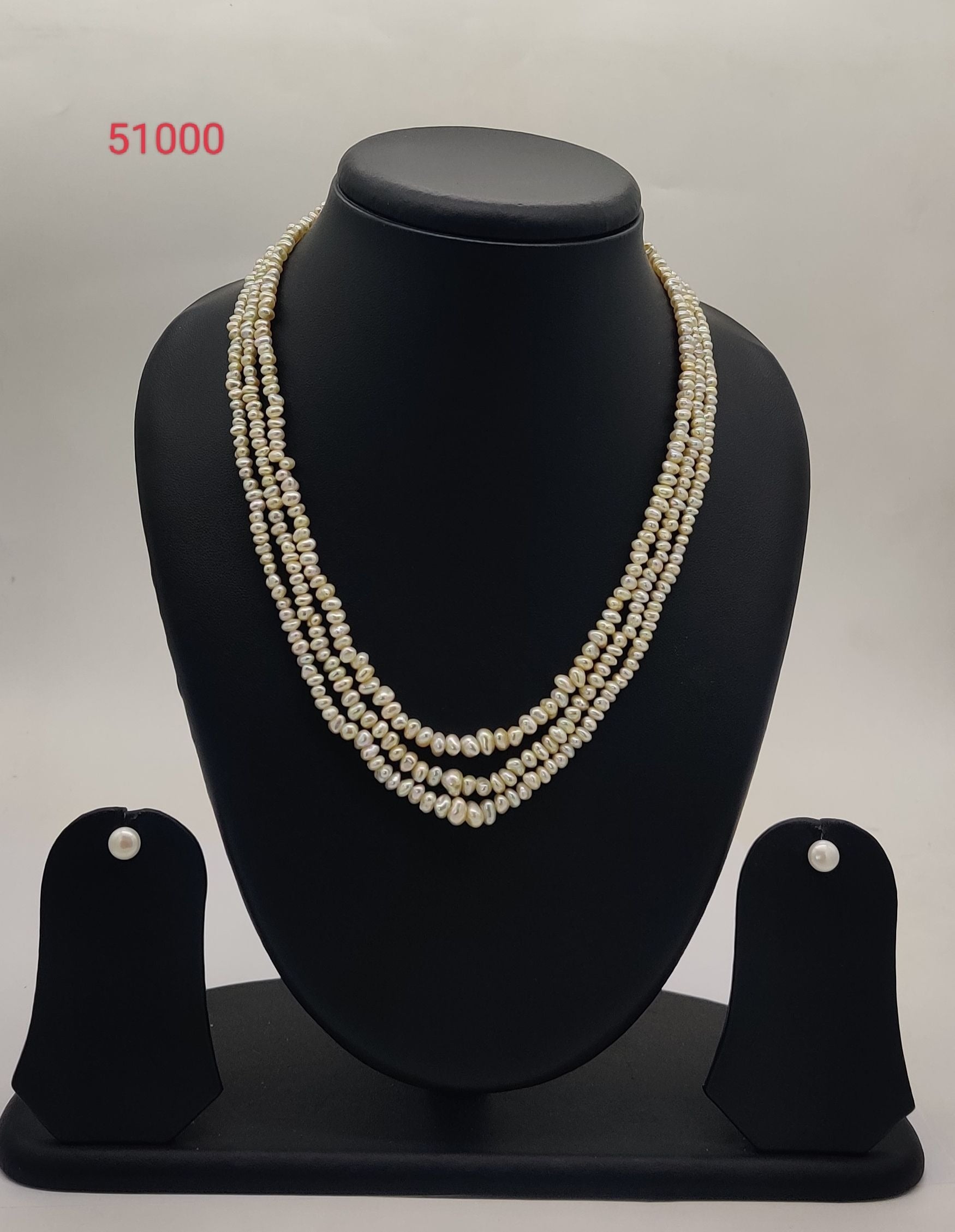 three strand freshwater pearl necklace and earrings set white irregular pearls