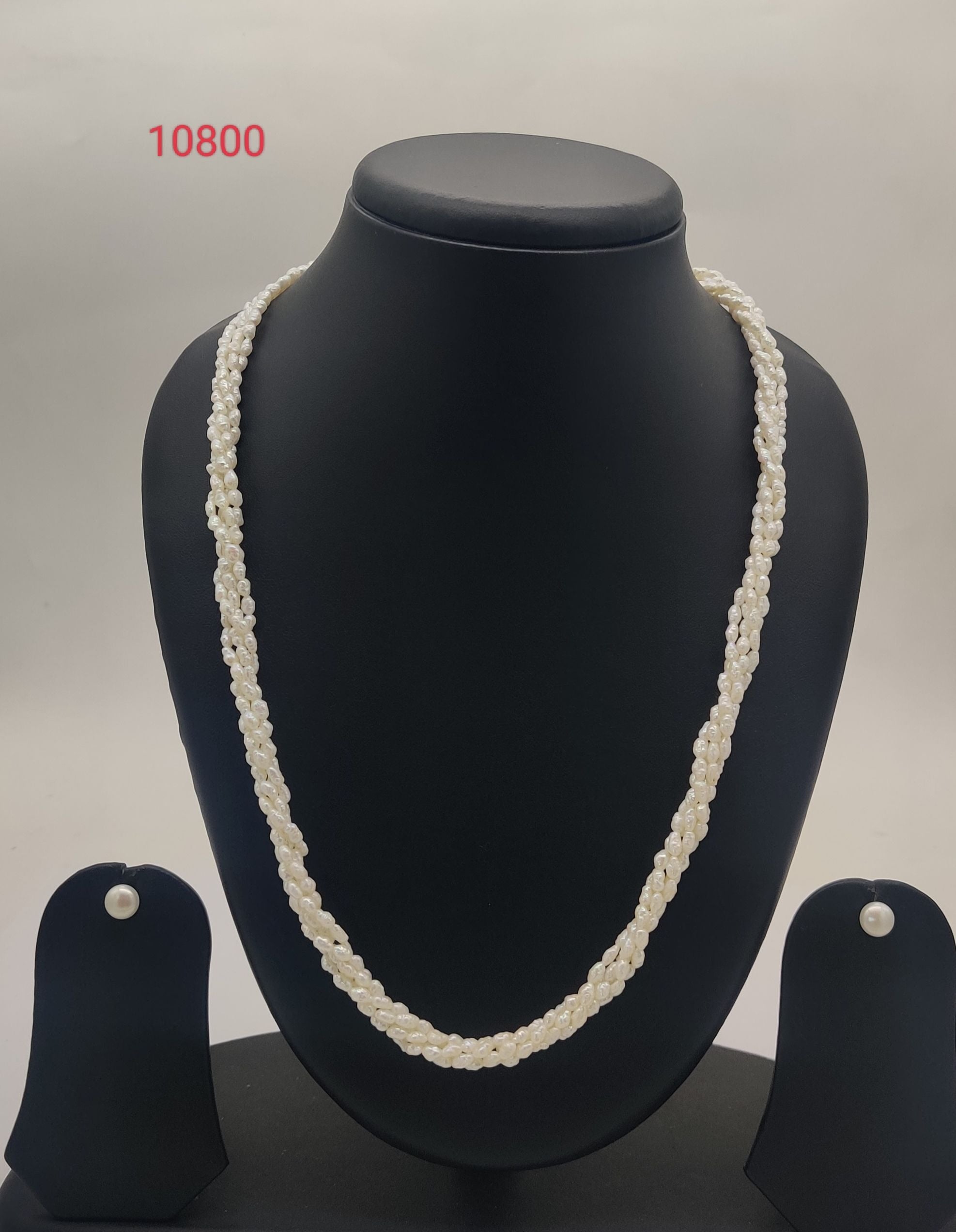 Multi strand rice freshwater pearl necklace and earrings set white pearls