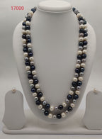 double-strand white, grey, and dark freshwater pearl necklace and earrings set