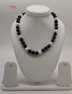 single-strand black and white freshwater pearl necklace and earrings set
