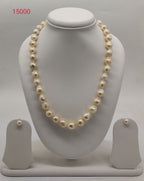 single-strand white baroque freshwater pearl necklace and earrings set J