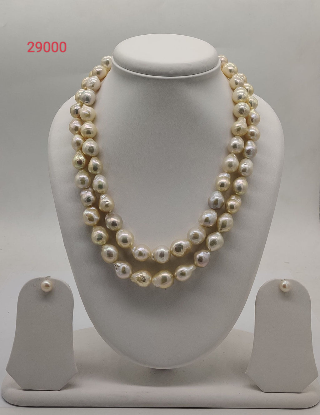double-strand peach baroque freshwater pearl necklace and earrings set