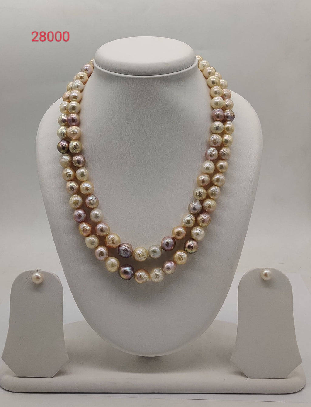 Two strand multicolored baroque freshwater pearl necklace and earrings set