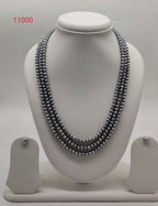 three strand dark grey freshwater pearl necklace and earrings set