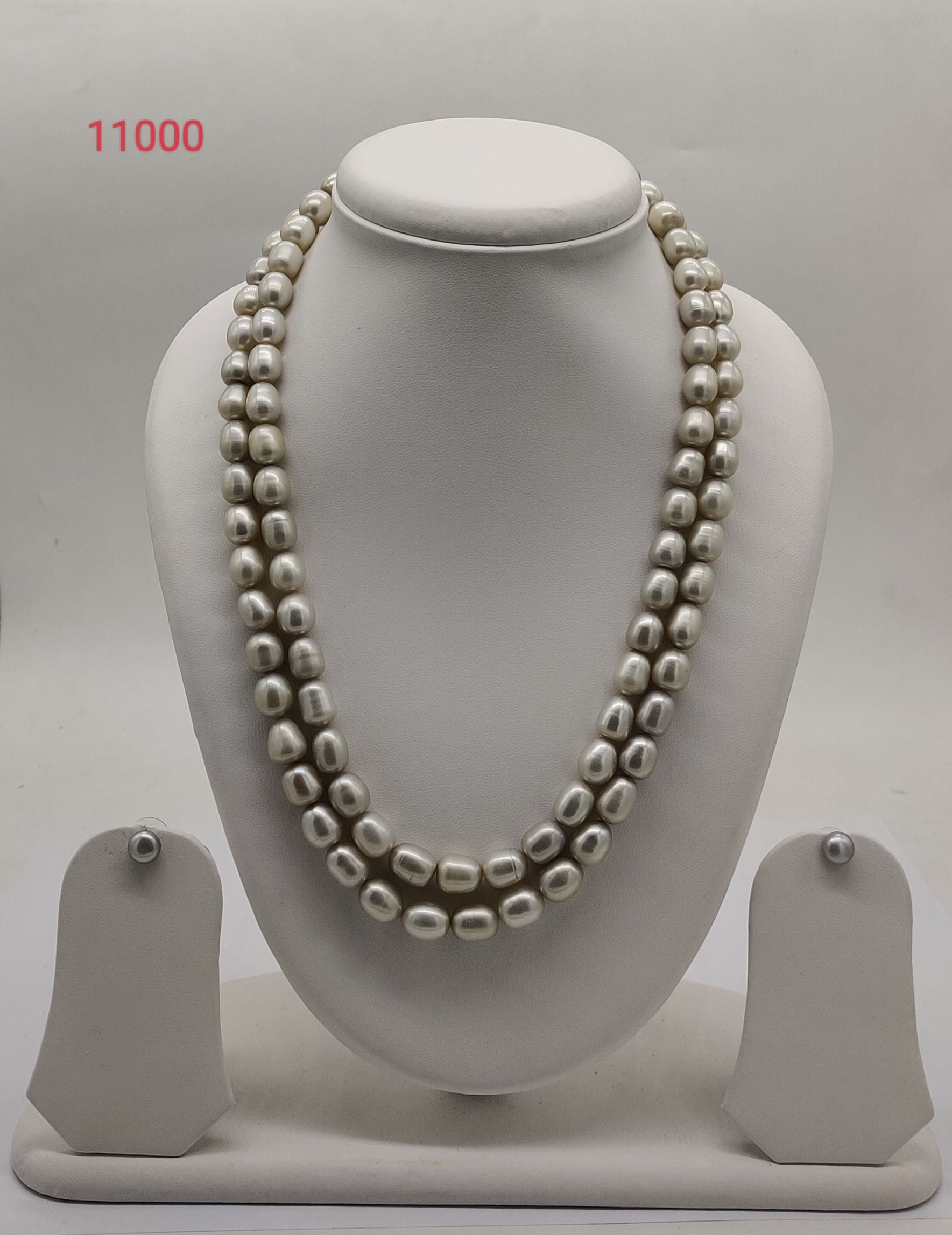 two strand off-white freshwater pearl necklace and earrings set
