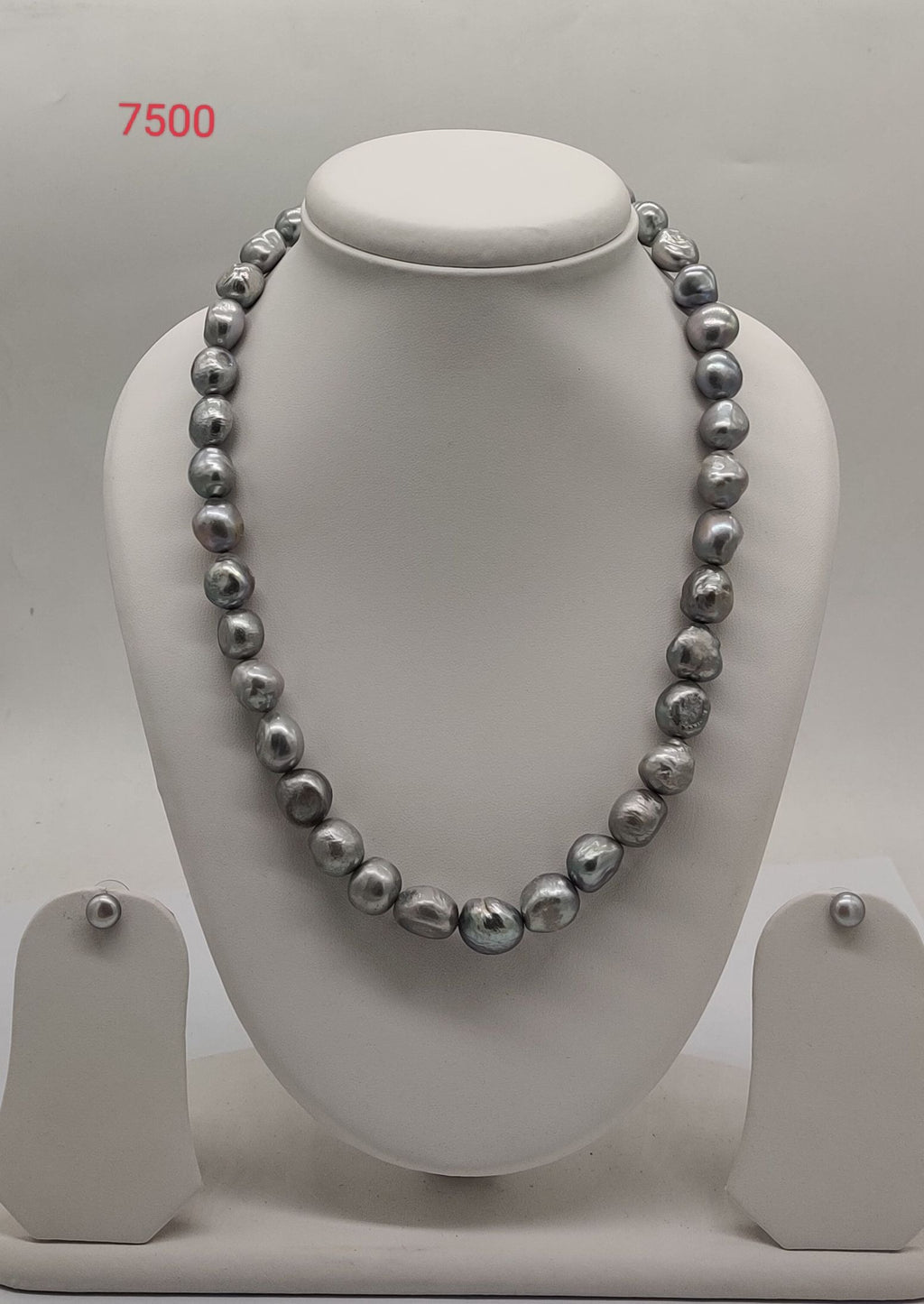 single strand grey baroque freshwater pearl necklace and earrings set