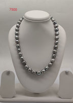 single strand grey baroque freshwater pearl necklace and earrings set