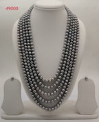 five strand round grey freshwater pearl necklace and earrings set