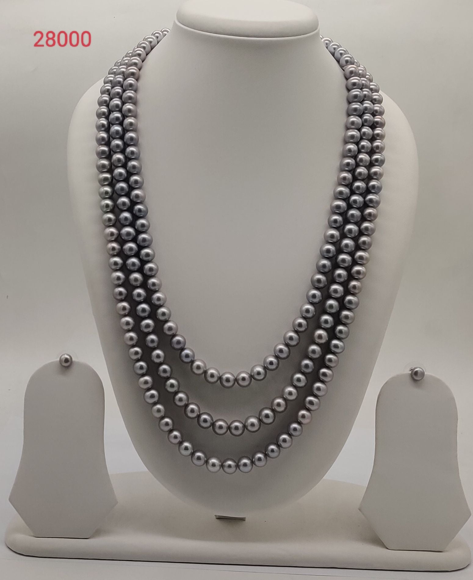 Three-Strand Freshwater Pearl Necklace & Earrings Set