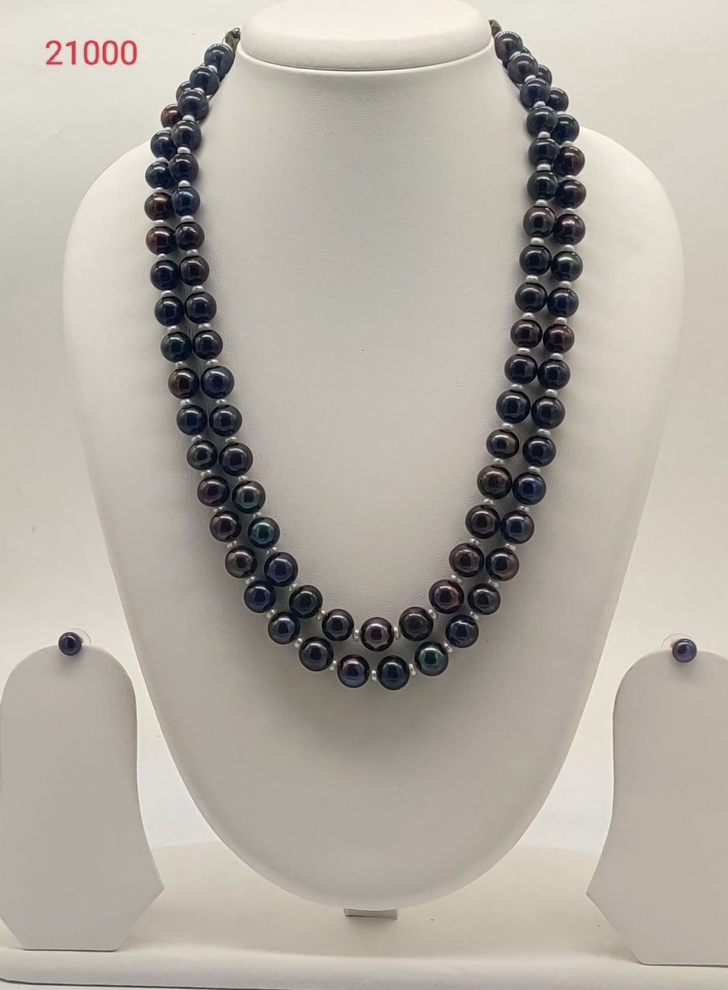 double strand black freshwater pearl necklace and earrings set twilight bloom